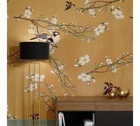 Superfresco Easy Birds & Blossom Ochre Print To Order 3M X 2.8M Mural In Yellow Yellow