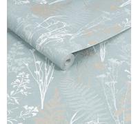 Superfresco Easy Duck Egg Metallic Organics Floral Wallpaper | Paste The Wall | Green Geometric | Eco-Friendly