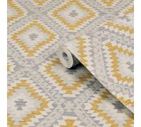 Superfresco Easy Grey & Yellow Woven Effect Geometric Textured Wallpaper