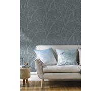Superfresco Easy Innocence Branch Grey & Silver Metallic Wallpaper In Duck Egg Blue Duck Egg Blue