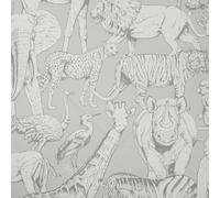 Superfresco Easy Jungle Animal Leopard Tiger Birds Giraffe Lion Grey Wallpaper