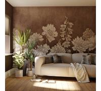 Art For The Home Brown Floral Mural | Size 3m X 2.8m | Floral | Print to Order | Eco-Friendly | Supplied as a Wallpaper roll