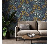 Superfresco Easy Persephone Navy/Ochre Floral Wallpaper | Paste The Wall | White Floral | Eco-Friendly
