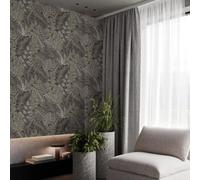 Superfresco Easy Scattered Leaves Floral Charcoal/Gold Wallpaper | Paste the Wall | White Leaves | Eco-Friendly