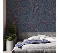 SUPERFRESCO EASY SCATTERED LEAVES BLUE/COPPER WALLPAPER, Blue