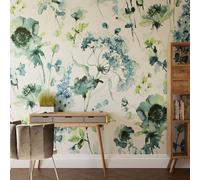 Superfresco Easy Watercolour Floral Blue Green Print To Order 3m x 2.8m Mural | Wallpaper Roll