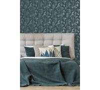 Superfresco Hedgerow Grey Pale Gold Wallpaper in Teal Superfresco Teal