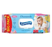 SUPERFRESH Wet Wipes / 72 Pieces/for Kids and Babies/Moisturizing/with Chamomile/Alcohol Free/Daily Use/Travel/Flip Top
