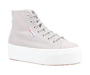 Superga 2708 HI Top Cotton Womens Grey Colomba/White Avorio Boots - Size UK 4.5