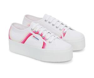 Superga 2790 Round Stripes Cotton Womens White/Shaded Blue Trainers - Size UK 6.5