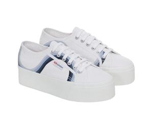 Superga 2790 Round Stripes Cotton Women's White/Shaded Blue Trainers - UK 5.5
