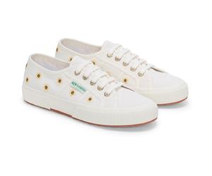 Superga Embroidery Linen Sunflower Womens White Trainers - Size UK 7