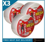 SuperGift.com 3 X Gorilla Plasterboard Drywall Joint Repair Mesh Tape 50M X 50mm