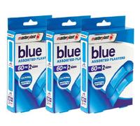 SuperGift.com 3 X Masterplast Blue Assorted Plasters 60 Pack Highly Visible Adhesive Bandages For Cuts, Grazes, Food Preparation & First Aid Car