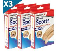 SuperGift.com 3 X Masterplast Sports Assorted Plasters 40 Pack Durable Adhesive Bandages For Sports Injuries, Cuts, Grazes & First Aid Care