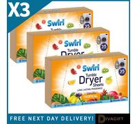 SuperGift.com 3 X Swirl Dryer Sheets Tropical 35 Pack Fabric Softening Dryer Sheets For Fresh Laundry, Reduced Static & Everyday Clothes Care