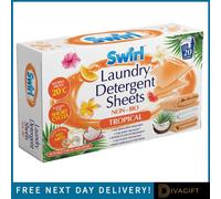 SuperGift.com 4 X Swirl Laundry Detergent Sheets Tropical 20 Pack Dissolvable Laundry Sheets For Clothes Washing, Fabric Care & Everyday Laundry