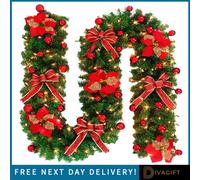 SuperGift.com 9Ft Pre Lit Artificial Green Christmas Garland Reusable Festive Decoration For Indoor & Outdoor