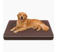 SuperGift.com Brown Large Orthopedic Flat Pet Bed Cushion for Dogs & Cats, Soft Washable Pet Mattress with Bone Pillow Design, Non-Slip Comfortable Sleeping Mat