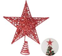 SuperGift.com Christmas Tree Topper Star, Glitter Xmas Trees Top Decoration (Red)