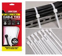 SuperGift.com Dekton 100 Piece White Cable Tie Set 4.8 X 200mm Heavy Duty Nylon Cable Ties For Cable Management & Securing