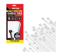 SuperGift.com Dekton 100 Piece White Cable Tie Set 4.8 X 250mm Heavy Duty Nylon Cable Ties For Cable Management & Securing