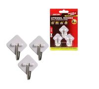 SuperGift.com Dekton Geckogrip 3 Piece White Utensil Hook Set Self-Adhesive Kitchen Storage Hooks
