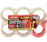 SuperGift.com Dekton Packing Tape With Cutter 6 Pack 50M X 48mm Strong Parcel & Box Sealing Tape