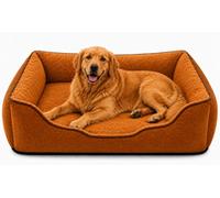 SuperGift.com Fluffy Calming Pet Bed for Dogs & Cats - Soft Plush Washable Cushion Sofa Bed with Raised Sides, Anti-Slip Base (Brown, L)