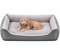 SuperGift.com Fluffy Calming Pet Bed for Dogs & Cats - Soft Plush Washable Cushion Sofa Bed with Raised Sides, Anti-Slip Base (Grey, XXL)