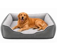 SuperGift.com Fluffy Calming Pet Bed for Dogs & Cats - Soft Plush Washable Cushion Sofa Bed with Raised Sides, Anti-Slip Base (Grey, L)