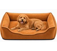 SuperGift.com Fluffy Calming Pet Bed for Dogs & Cats - Soft Plush Washable Cushion Sofa Bed with Raised Sides, Anti-Slip Base (Brown, XL)