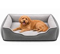 SuperGift.com Fluffy Calming Pet Bed for Dogs & Cats - Soft Plush Washable Cushion Sofa Bed with Raised Sides, Anti-Slip Base (Grey, XL)