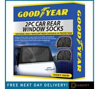 SuperGift.com Goodyear 2 Piece Car Window Socks Universal Fit Insect & Sun Protection Mesh Covers