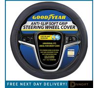 SuperGift.com Goodyear Steering Wheel Cover Matt Black Universal Fit Comfort Grip Protector