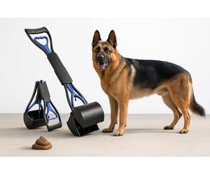 SuperGift.com Pet Waste Picke - Foldable Pet Waste Picker with Long Handle - Portable Dog Poop Scooper for Grass, Ideal for Dogs and Cats (Blue)