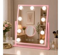 SuperGift.com Pink Hollywood Led Bulb Illuminated Vanity Mirror With Touch Controls