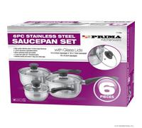 SuperGift.com Prima 6 Piece Stainless Steel Saucepan Set 14Cm, 16Cm & 18Cm Glass Lids