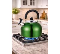 SuperGift.com Prima Stainless Steel Whistling Kettle In Green Camping 2.5L