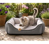 SuperGift.com Small Grey Fluffy Pet Bed Soft Cosy Dog & Cat Rectangular Bolster Bed With Plush Lining