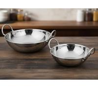 SuperGift.com Stainless Steel Balti Bowl, 18cm Serving Dish for Curries, Rice and Accompaniments, Sturdy Metal Bowl (2)