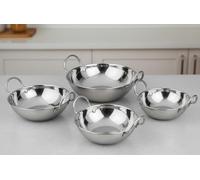 SuperGift.com Stainless Steel Balti Bowl, 18cm Serving Dish for Curries, Rice and Accompaniments, Sturdy Metal Bowl (4)