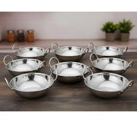 SuperGift.com Stainless Steel Balti Bowl, 18cm Serving Dish for Curries, Rice and Accompaniments, Sturdy Metal Bowl (8)