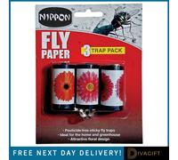 SuperGift.com Vitax Nippon Fly Paper Trap 3 Pack Hanging Fly Traps For Flying Insect Control In Homes, Kitchens, Garages, Greenhouses & Utility