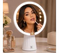 SuperGift.com White LED Lighted Vanity Makeup Mirror with Touch Control, Dimmable Tabletop Cosmetic Mirror, Modern Round Desk Mirror for Makeup & Skincare, 10X Magnification