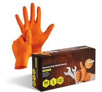 SUPERGUARD GB Orange Disposable Nitrile Gloves 8.5g Thick, Heavy Duty, Industrial Mechanic Use, Diamond Textured, Latex & Powder Free, Food Handling, Puncture & Chemical Resistant (Pack of 50)