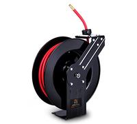 SuperHandy Air Hose Reel Retractable 3/8" x15m (50ft) with 1/4" BSPT Connections Premium Commercial Flex Hybrid Polymer Hose Spring Driven Steel Construction Ultra Heavy Duty for Indoor & Outdoor