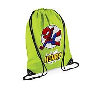 Superhero Bag, Personalised Backpack, Gift For Kids, Boy, Cartton Character Bag, Birthday, Christmas Drawstring Bag, PE Gym Kit Swimming, Sport Rucksack. (Lime Green)