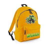Superhero Bag, Personalised Backpack, Gift For Kids, Boy, Cartton Character Bag, Birthday Gift, Back To School, Fashion Backpack for Nursery, Bookbags, Rucksack Shoulder Bag. (Mustard)