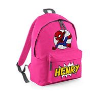 Superhero Bag, Personalised Backpack, Gift For Kids, Boy, man Cartton Bag, Birthday, Christmas Fashion Backpack for Nursery, Bookbags, Rucksack Shoulder Bag. (Fuchsia Graphite Grey)